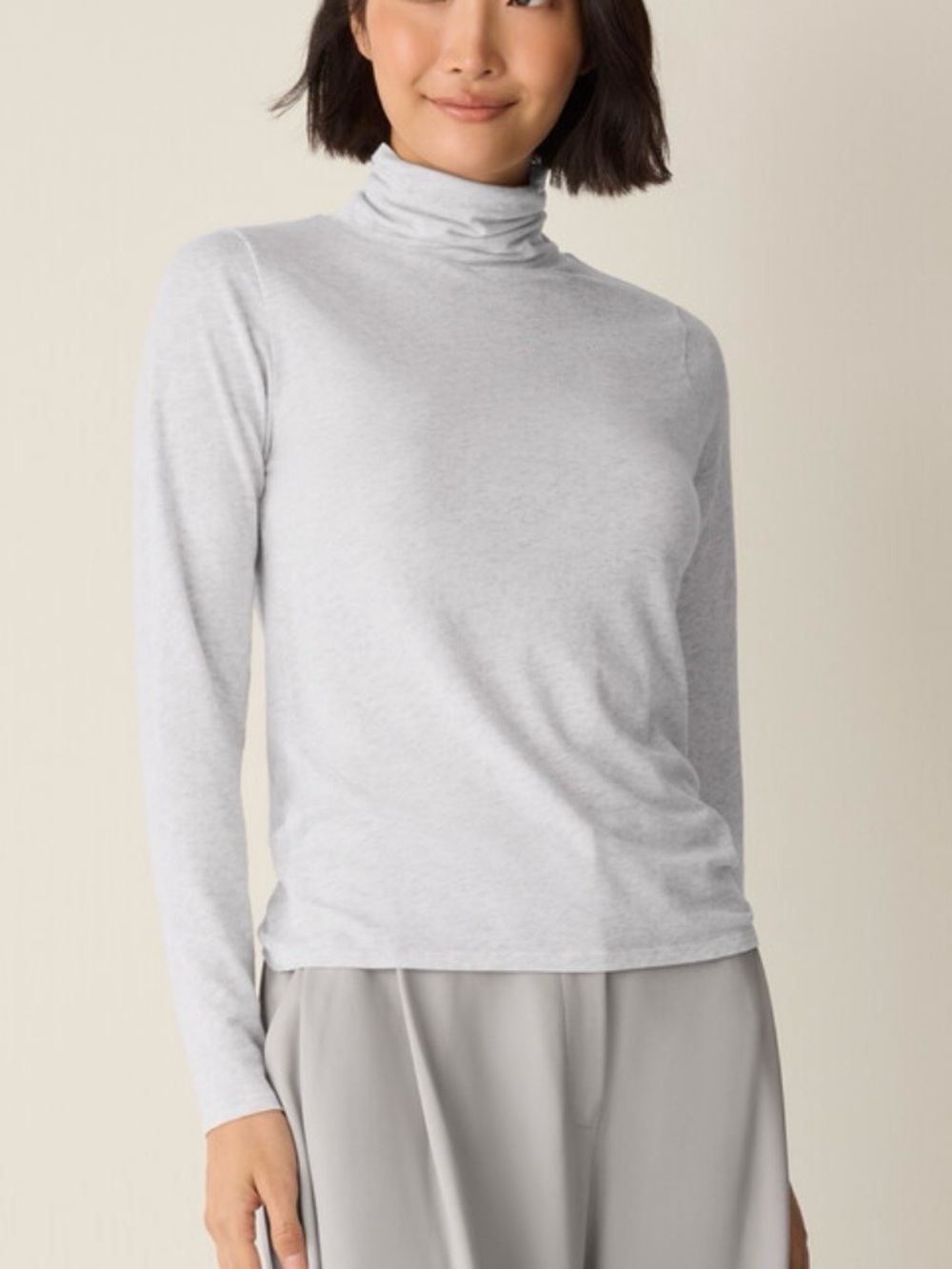 Eileen Fisher Soft Long Sleeve Turtleneck Light Heather Gray 1X Organic Cotton